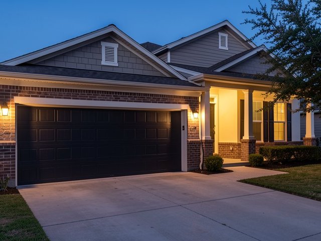 Residential garage door evening